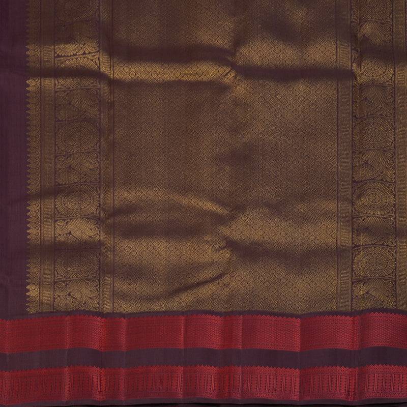 Hayagrivas Handloom Reddish-Orange Kanjivaram Silk Saree with Burgundy Border KBF93D2-1