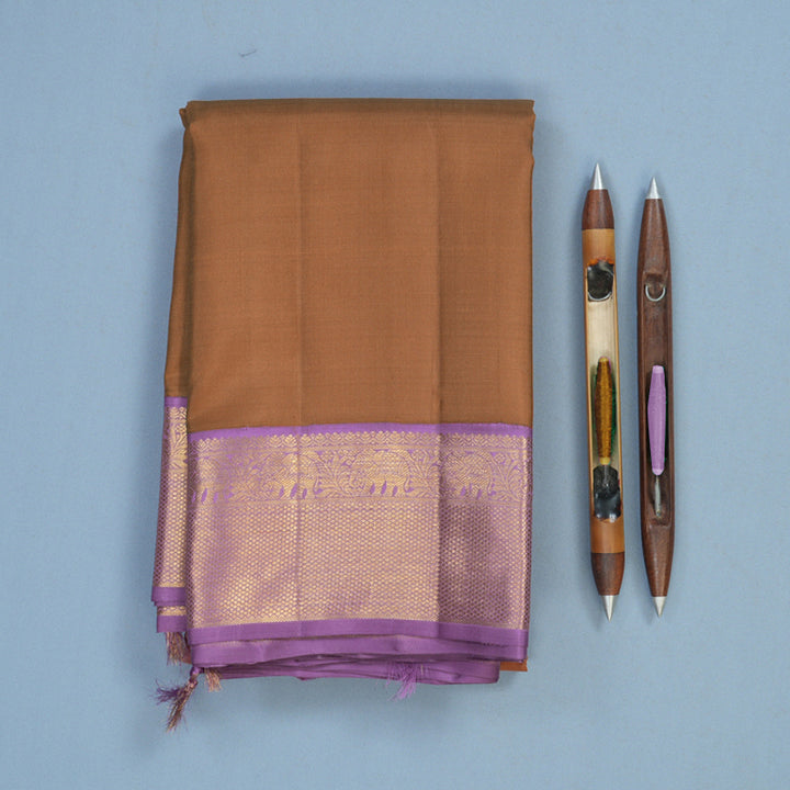 Hayagrivas Handloom Chocolate Brown Kanjivaram Silk Saree with Lavendar Border KBF93D2-2