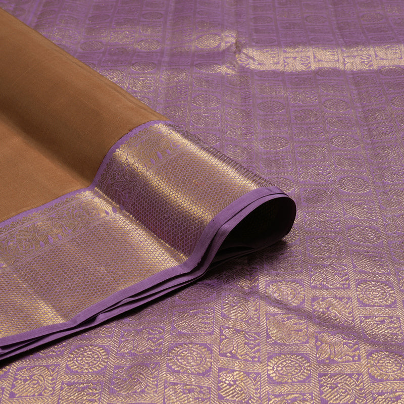Hayagrivas Handloom Chocolate Brown Kanjivaram Silk Saree with Lavendar Border KBF93D2-2