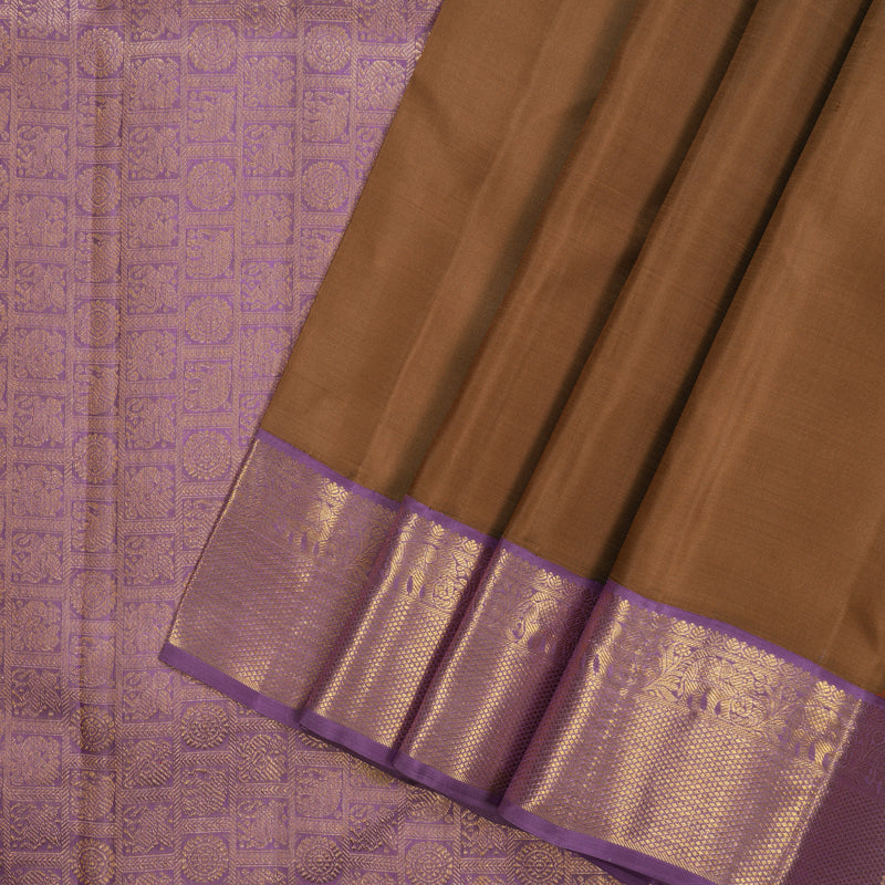 Hayagrivas Handloom Chocolate Brown Kanjivaram Silk Saree with Lavendar Border KBF93D2-2