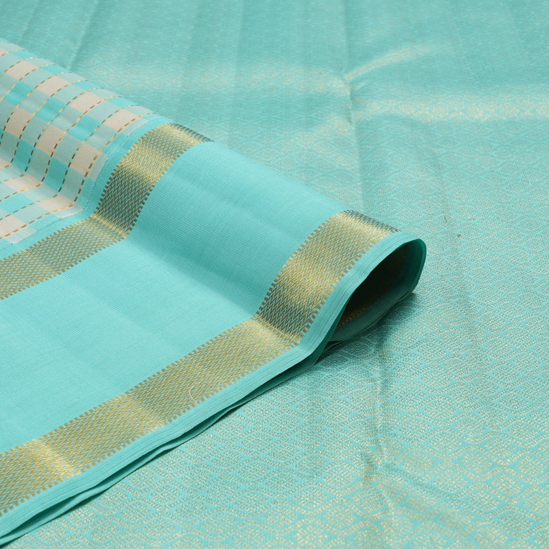 Hayagrivas Handloom Powder Blue & Cream Checks Kanjivaram Silk Saree KBF93D5-1