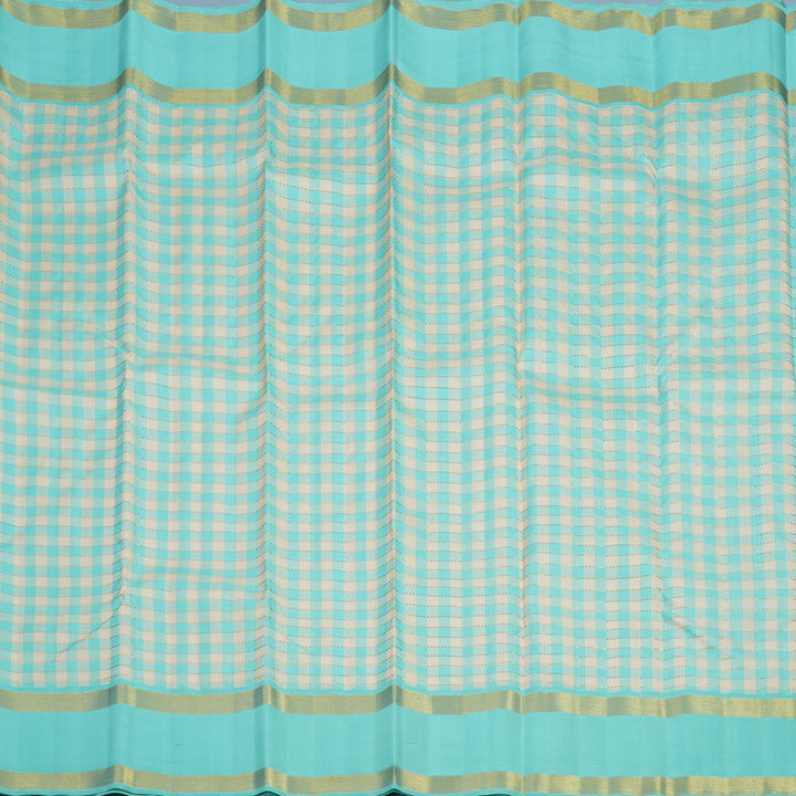 Hayagrivas Handloom Powder Blue & Cream Checks Kanjivaram Silk Saree KBF93D5-1