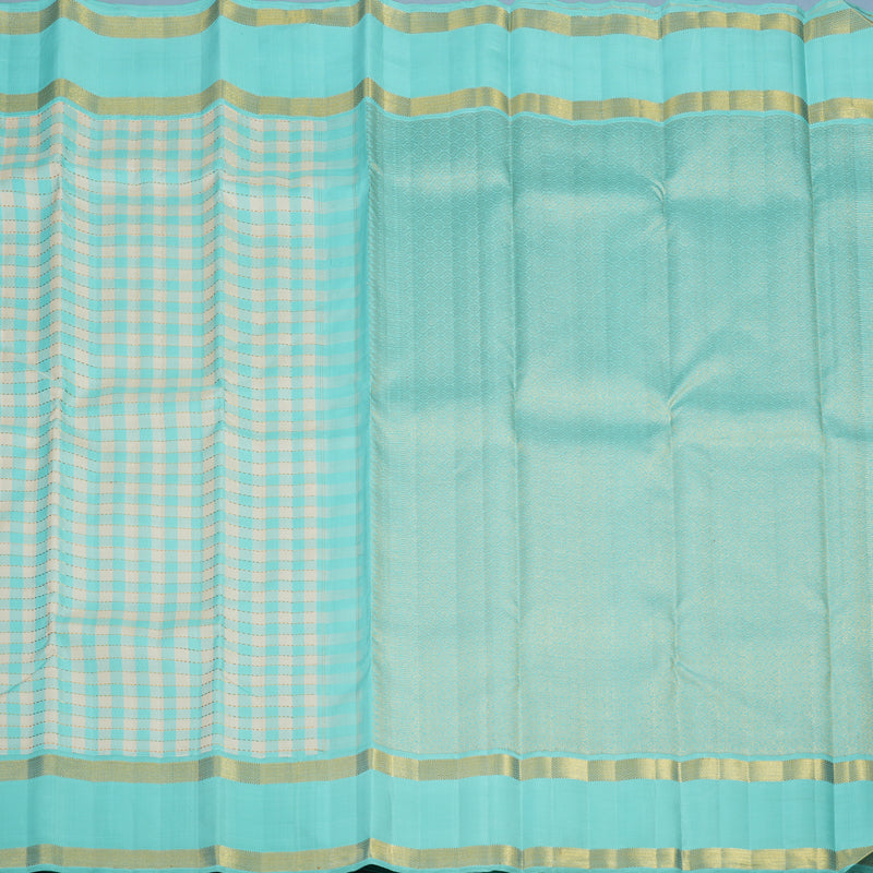 Hayagrivas Handloom Powder Blue & Cream Checks Kanjivaram Silk Saree KBF93D5-1