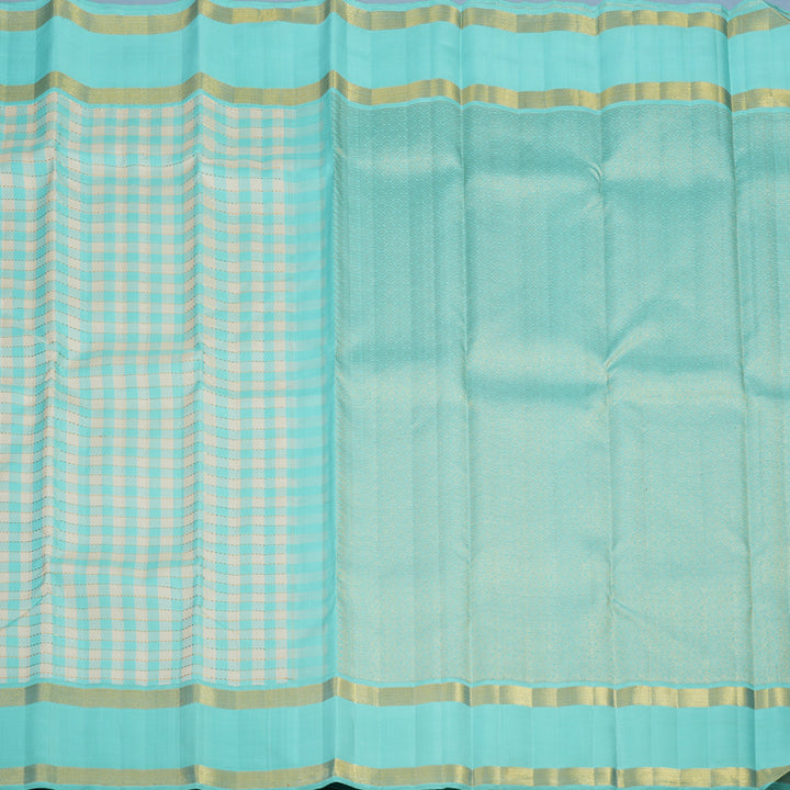 Hayagrivas Handloom Powder Blue & Cream Checks Kanjivaram Silk Saree KBF93D5-1
