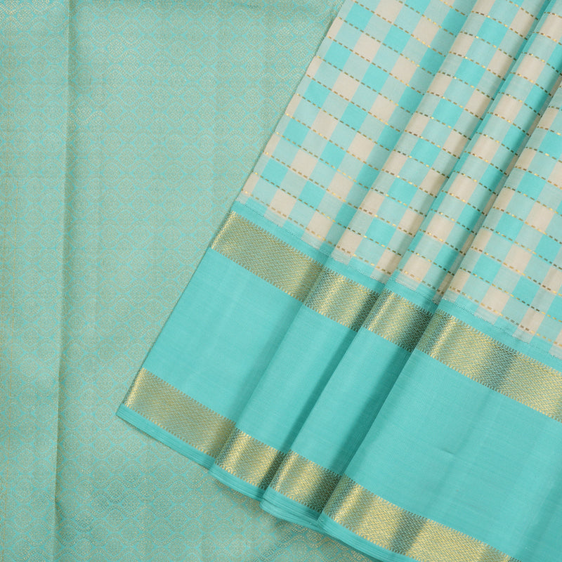 Hayagrivas Handloom Powder Blue & Cream Checks Kanjivaram Silk Saree KBF93D5-1