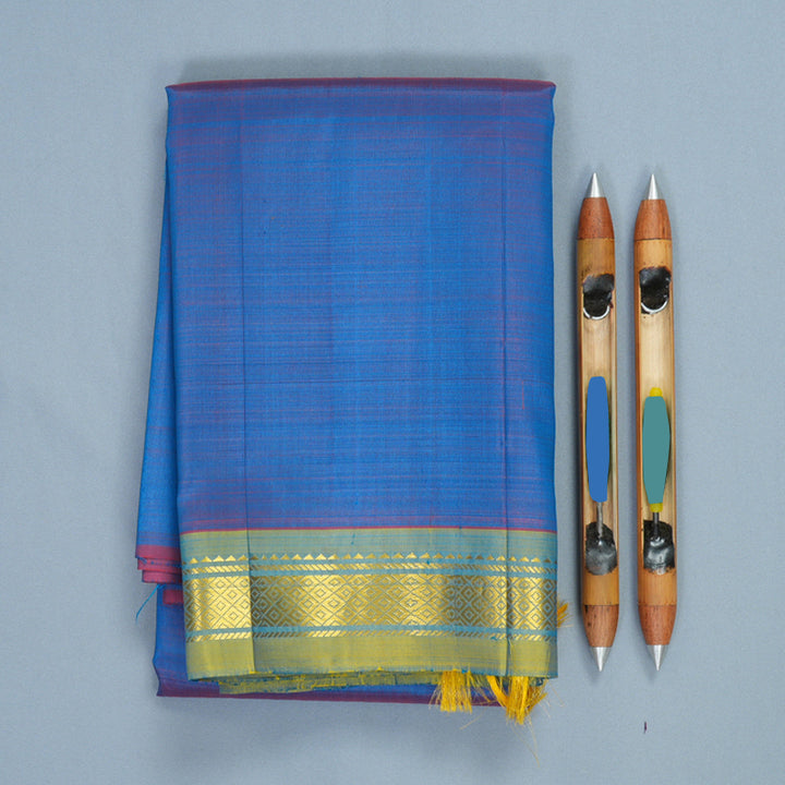 Hayagrivas Blue-Purple Pure One-sided border Kanjivaram Silk Saree KBF942I1-1