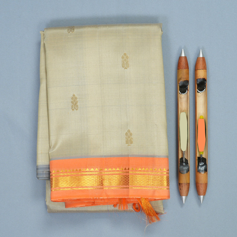 Hayagrivas Greige Pure One-sided border Kanjivaram Silk Saree KBF942I1-10