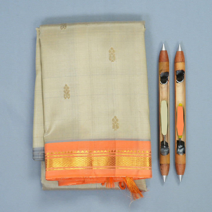 Hayagrivas Greige Pure One-sided border Kanjivaram Silk Saree KBF942I1-10