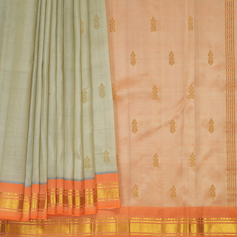 Hayagrivas Greige Pure One-sided border Kanjivaram Silk Saree KBF942I1-10