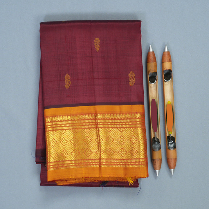 Hayagrivas Kum Kum Maroon Pure One-sided border Kanjivaram Silk Saree KBF942I2-5