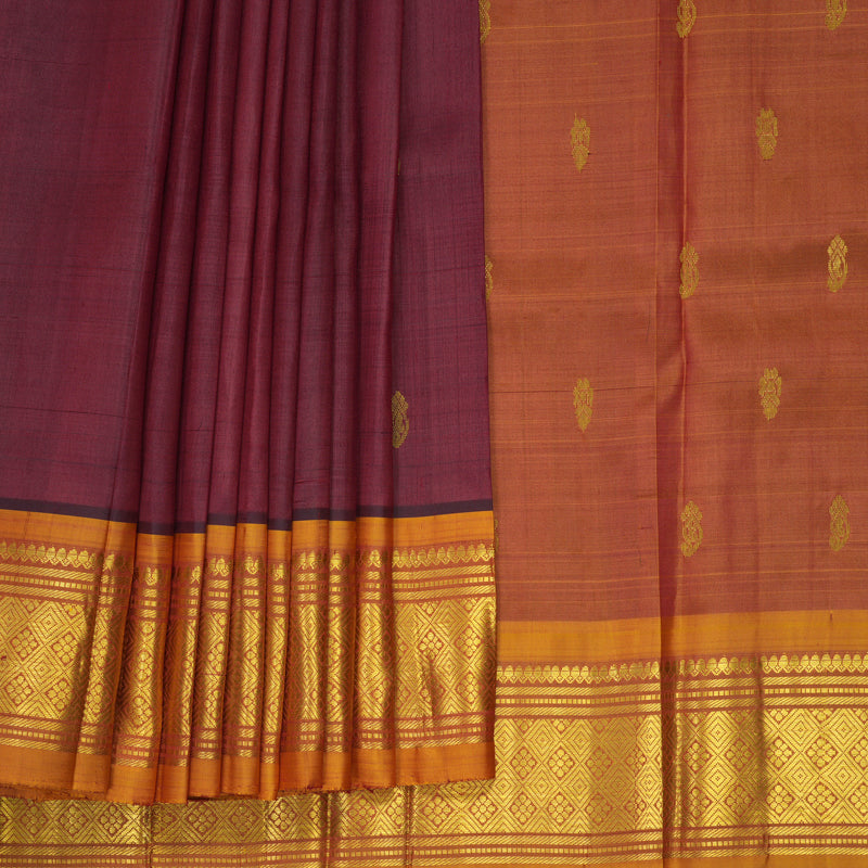 Hayagrivas Kum Kum Maroon Pure One-sided border Kanjivaram Silk Saree KBF942I2-5