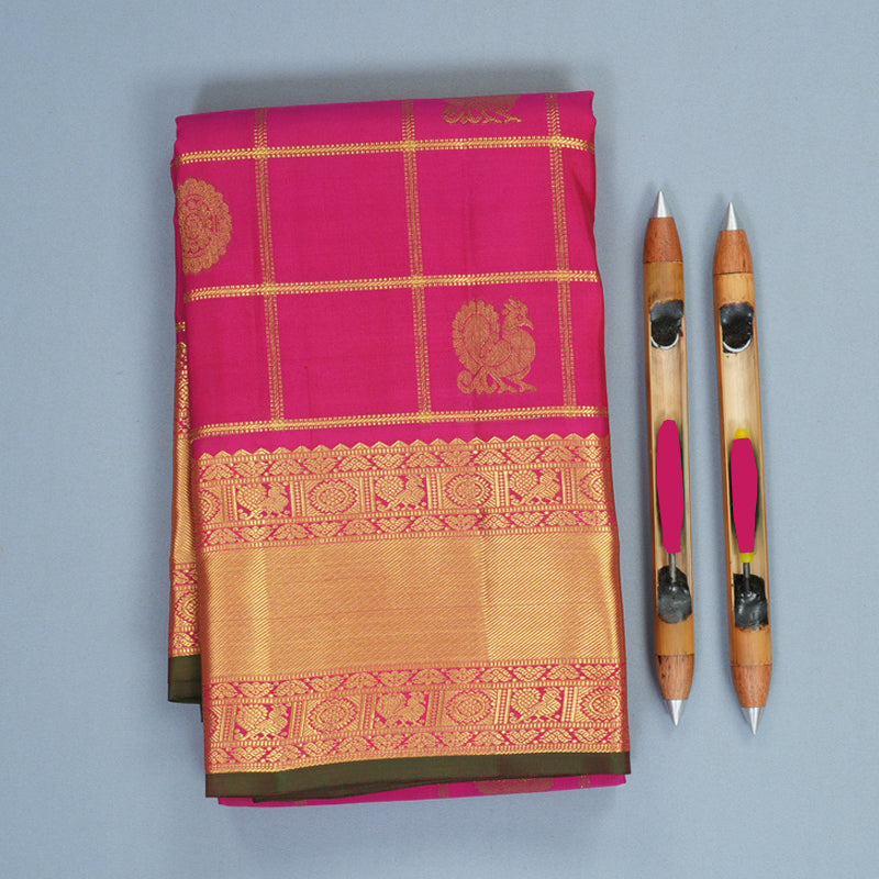 Hayagrivas Handloom Rani Pink Kanjivaram Silk Saree KBF943I5-1