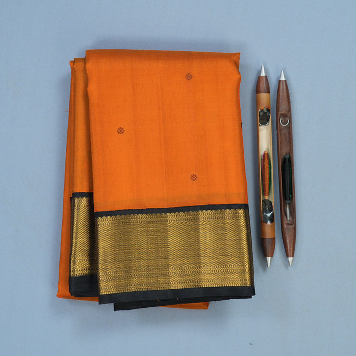 Hayagrivas Handloom Orange Kanjivaram Silk Saree with Black Border KBF94D1-2
