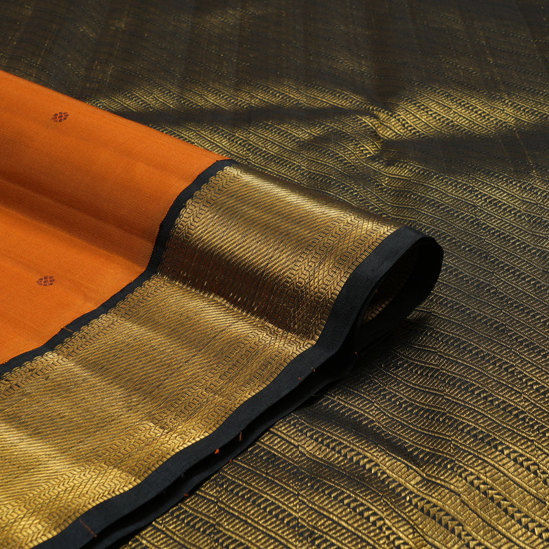 Hayagrivas Handloom Orange Kanjivaram Silk Saree with Black Border KBF94D1-2