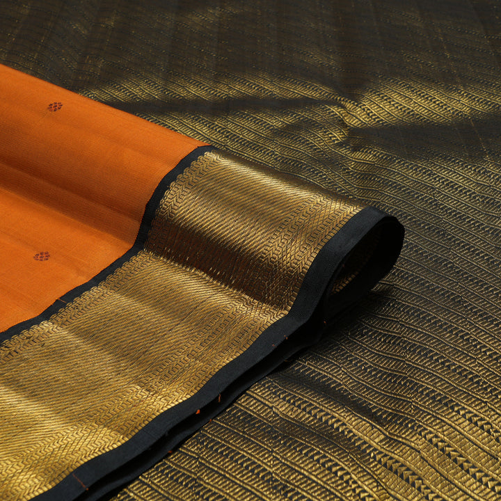 Hayagrivas Handloom Orange Kanjivaram Silk Saree with Black Border KBF94D1-2