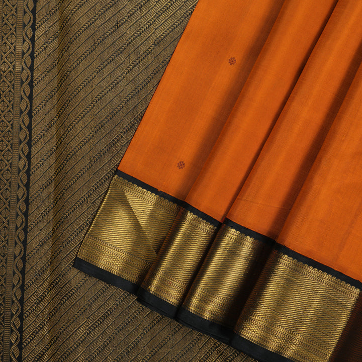 Hayagrivas Handloom Orange Kanjivaram Silk Saree with Black Border KBF94D1-2