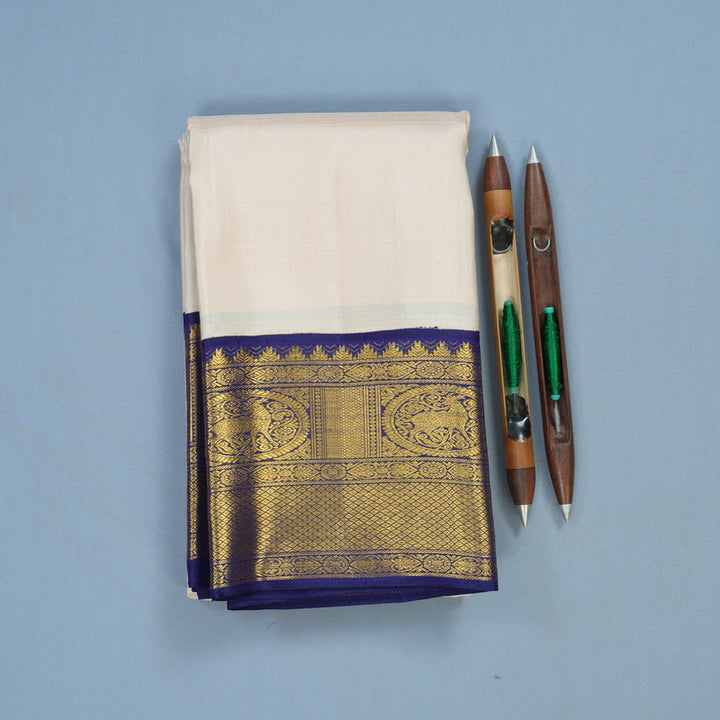 Hayagrivas Handloom Cream Kanjivaram Silk Saree with Dark Blue Border KBF94D2-1