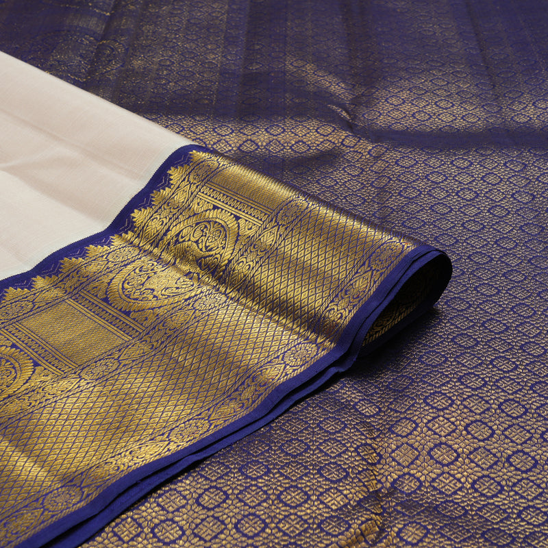 Hayagrivas Handloom Cream Kanjivaram Silk Saree with Dark Blue Border KBF94D2-1