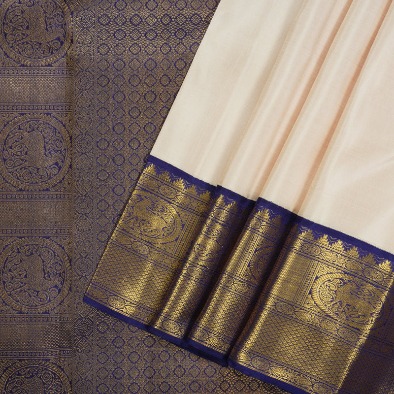 Hayagrivas Handloom Cream Kanjivaram Silk Saree with Dark Blue Border KBF94D2-1