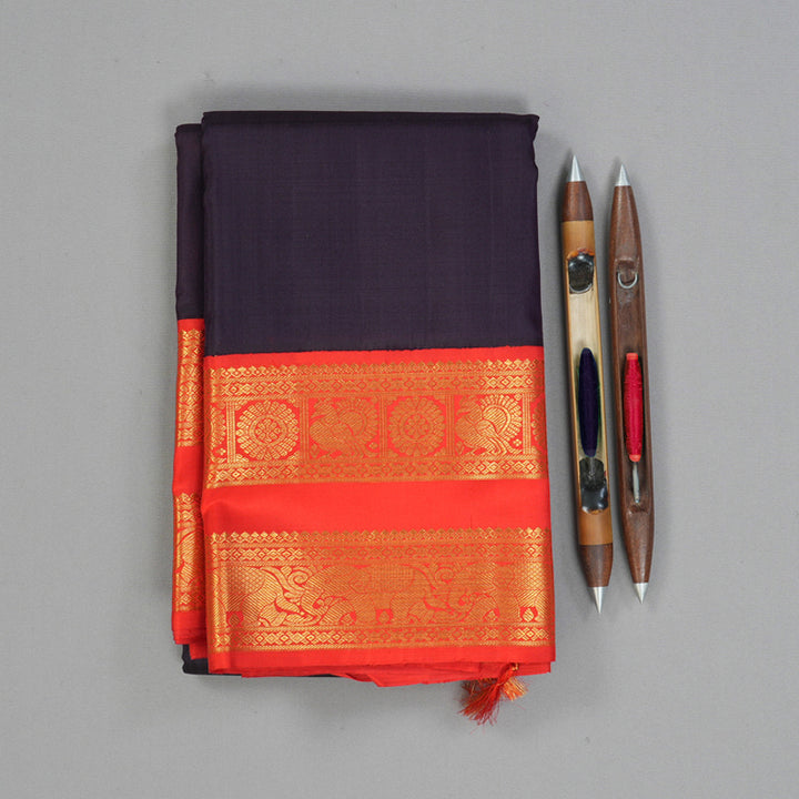 Hayagrivas Handloom Karum Neelam Kanjivaram Silk Saree with Red Border KBF94D2-2