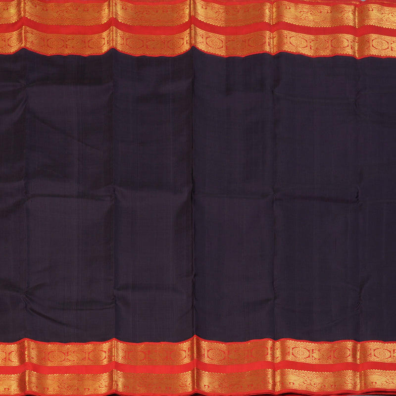 Hayagrivas Handloom Karum Neelam Kanjivaram Silk Saree with Red Border KBF94D2-2