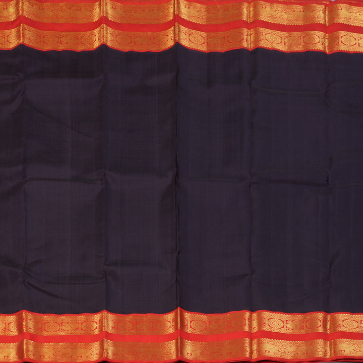 Hayagrivas Handloom Karum Neelam Kanjivaram Silk Saree with Red Border KBF94D2-2
