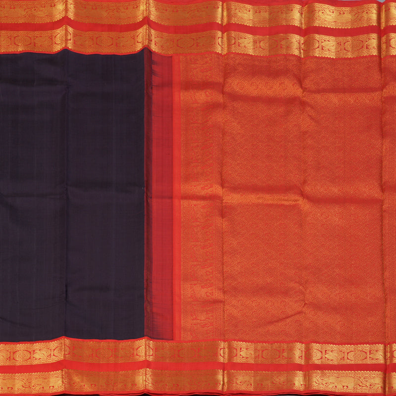 Hayagrivas Handloom Karum Neelam Kanjivaram Silk Saree with Red Border KBF94D2-2