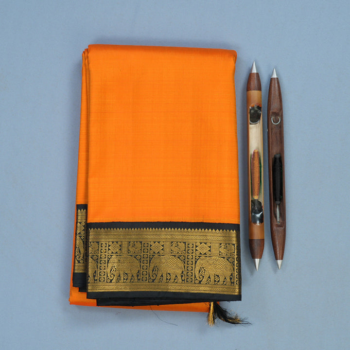 Hayagrivas Handloom Mambazham Orange Kanjivaram Silk Saree with Black Border KBF94D3-1