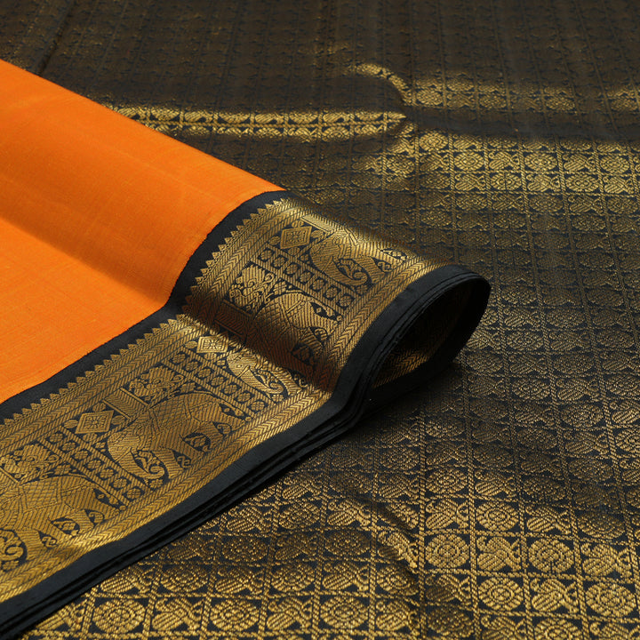 Hayagrivas Handloom Mambazham Orange Kanjivaram Silk Saree with Black Border KBF94D3-1