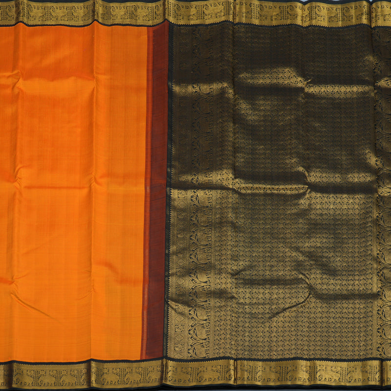 Hayagrivas Handloom Mambazham Orange Kanjivaram Silk Saree with Black Border KBF94D3-1