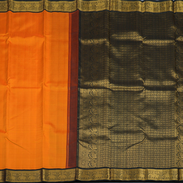 Hayagrivas Handloom Mambazham Orange Kanjivaram Silk Saree with Black Border KBF94D3-1