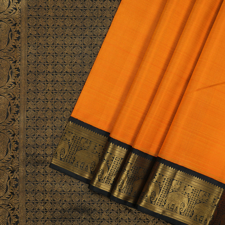 Hayagrivas Handloom Mambazham Orange Kanjivaram Silk Saree with Black Border KBF94D3-1