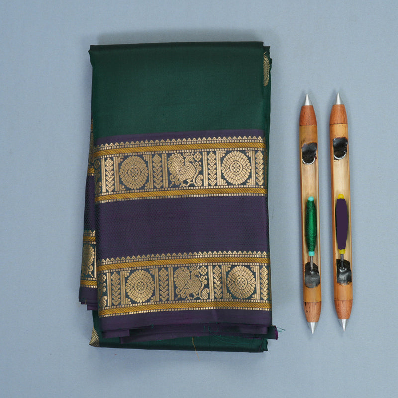 Hayagrivas Handloom Bottle Green Kanjivaram Silk Saree with Midnight Blue Border KBF950I4-4