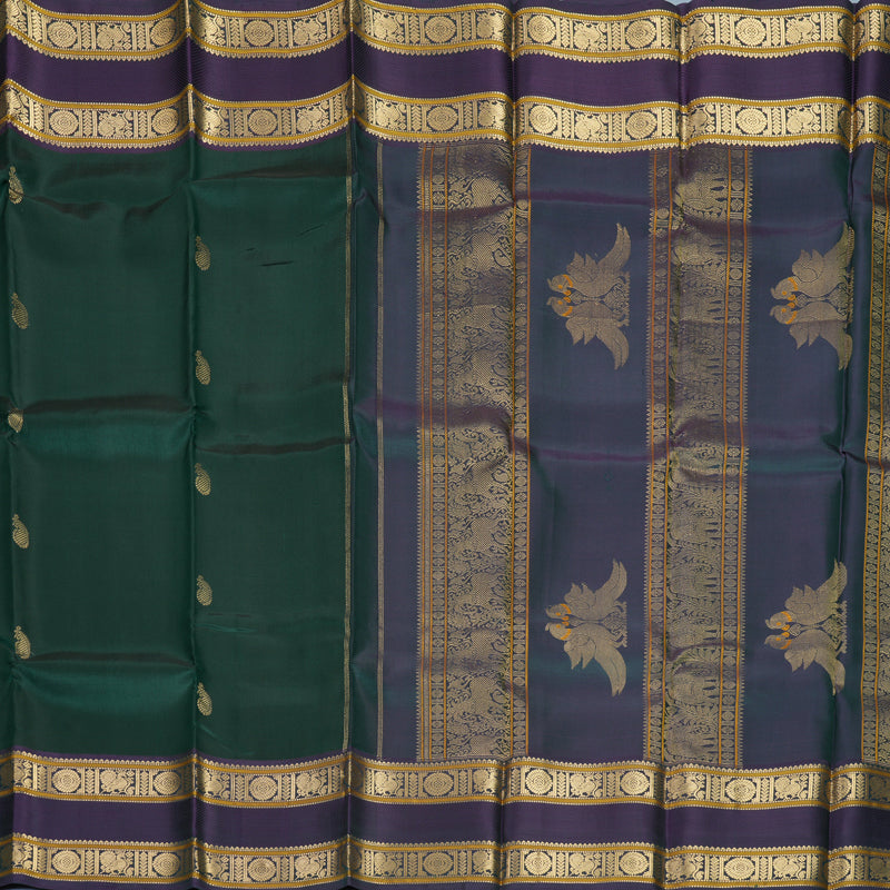 Hayagrivas Handloom Bottle Green Kanjivaram Silk Saree with Midnight Blue Border KBF950I4-4