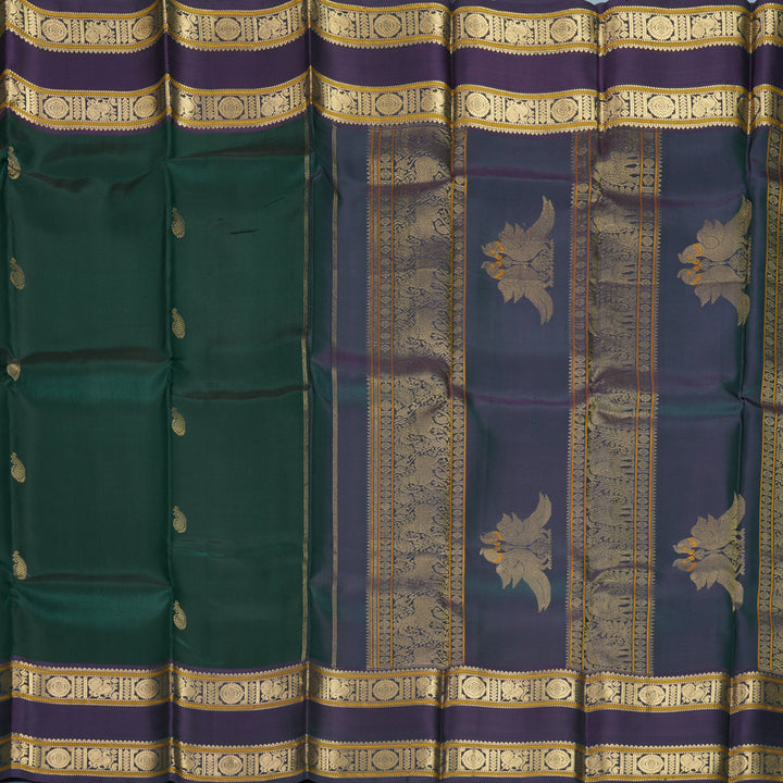 Hayagrivas Handloom Bottle Green Kanjivaram Silk Saree with Midnight Blue Border KBF950I4-4