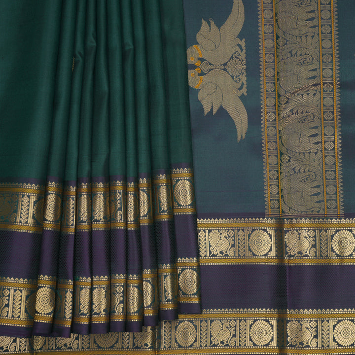 Hayagrivas Handloom Bottle Green Kanjivaram Silk Saree with Midnight Blue Border KBF950I4-4
