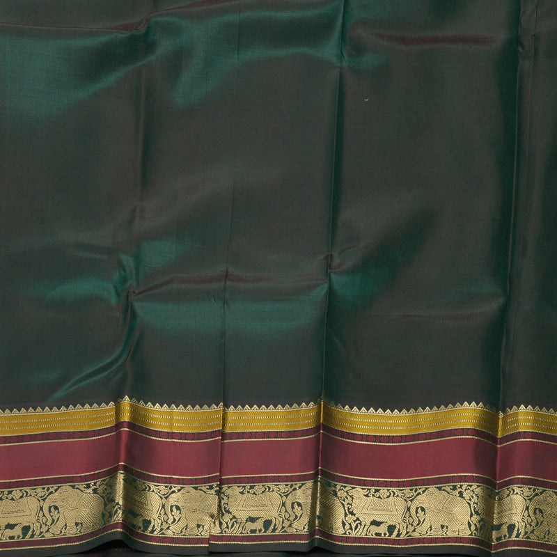 Hayagrivas Handloom Bottle Green Kanjivaram Silk Saree with Maroon Border KBF950I7-1