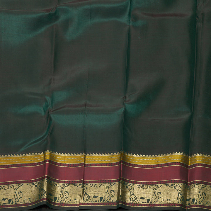 Hayagrivas Handloom Bottle Green Kanjivaram Silk Saree with Maroon Border KBF950I7-1