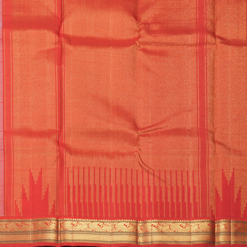 Hayagrivas Handloom Half-White Kanjivaram Silk Saree with Red Border KBF959I11-1