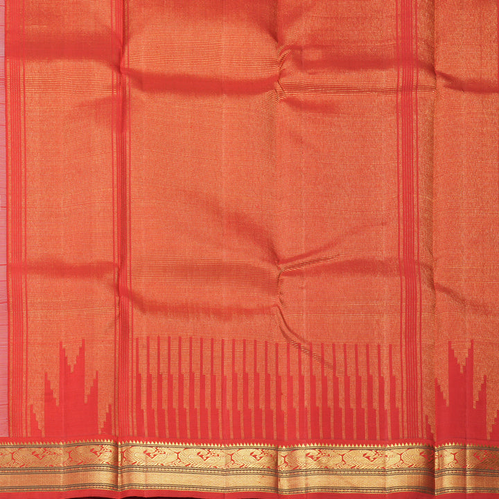 Hayagrivas Handloom Half-White Kanjivaram Silk Saree with Red Border KBF959I11-1