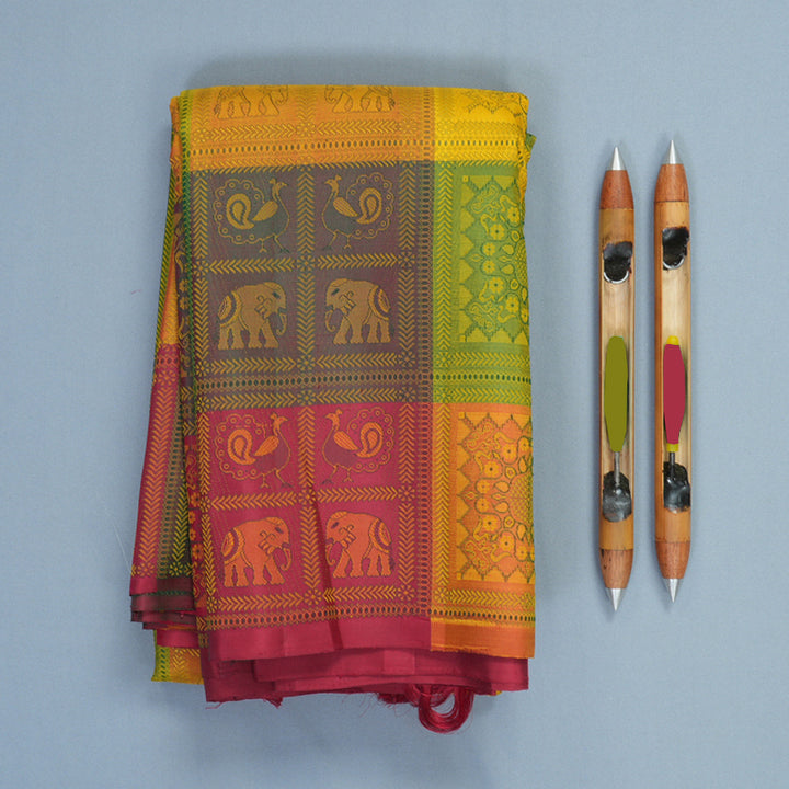 Hayagrivas Handloom Multicolour Checks Kanjivaram Silk Saree KBF959I7-1