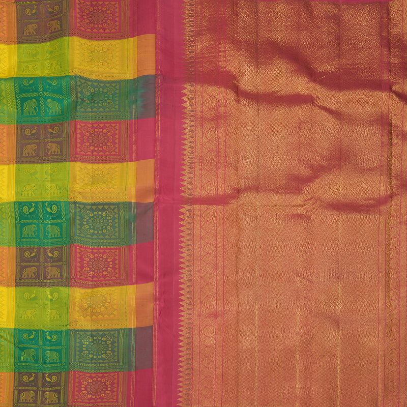 Hayagrivas Handloom Multicolour Checks Kanjivaram Silk Saree KBF959I7-1