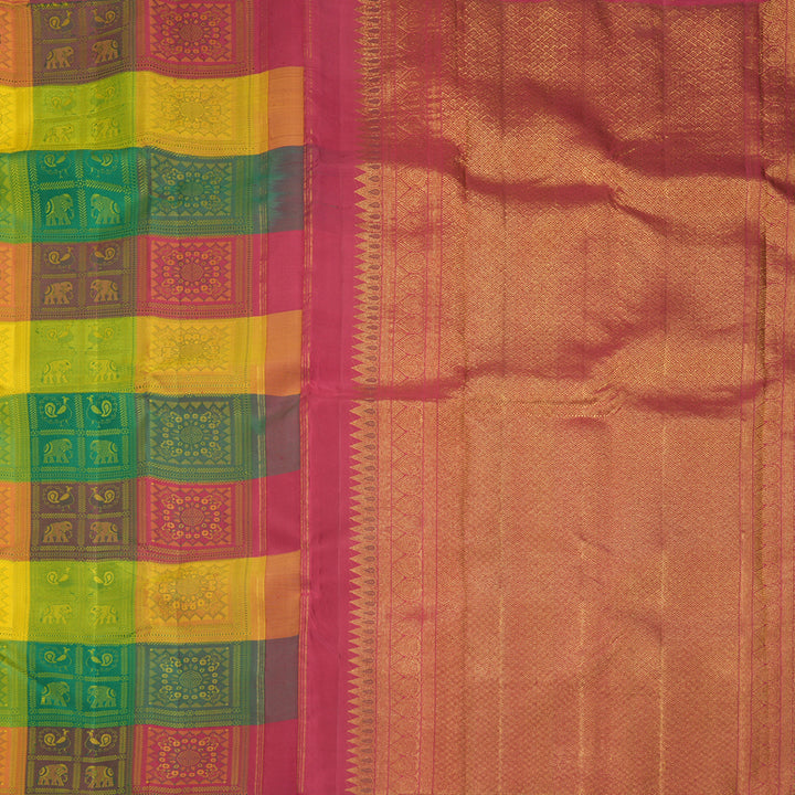 Hayagrivas Handloom Multicolour Checks Kanjivaram Silk Saree KBF959I7-1