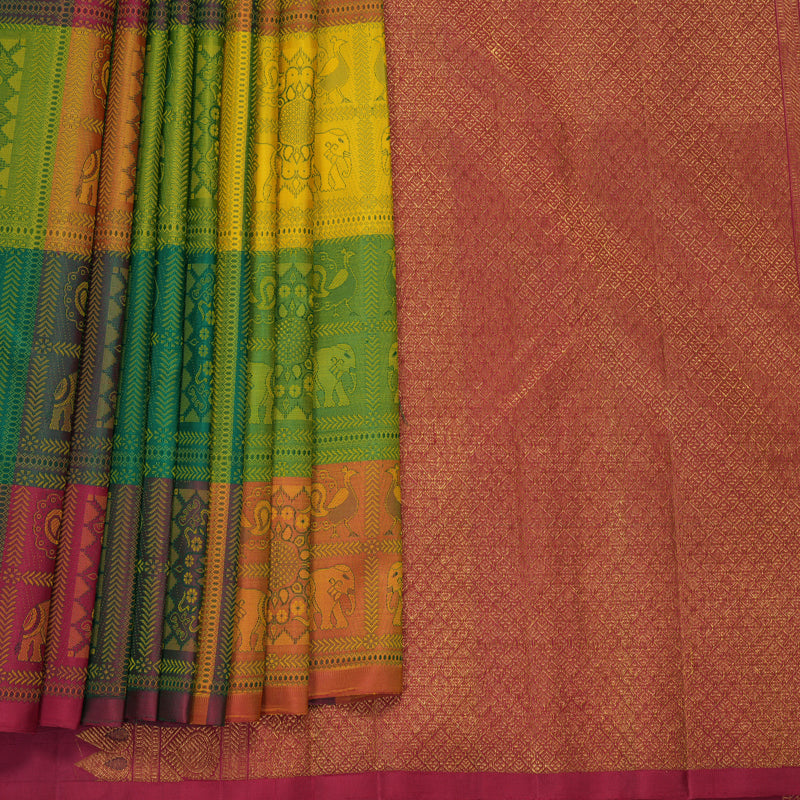 Hayagrivas Handloom Multicolour Checks Kanjivaram Silk Saree KBF959I7-1