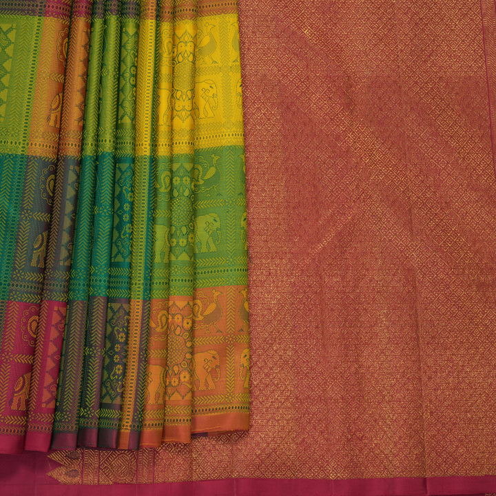 Hayagrivas Handloom Multicolour Checks Kanjivaram Silk Saree KBF959I7-1