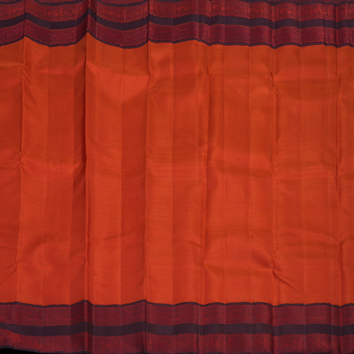 Hayagrivas Handloom Chilli Red Kanjivaram Silk Saree with Kanchana Brown Border KBF95D1-1