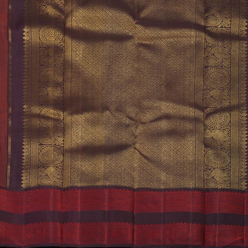 Hayagrivas Handloom Chilli Red Kanjivaram Silk Saree with Kanchana Brown Border KBF95D1-1