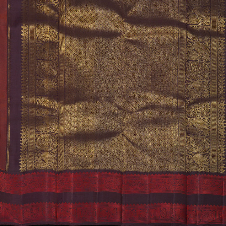 Hayagrivas Handloom Chilli Red Kanjivaram Silk Saree with Kanchana Brown Border KBF95D1-1