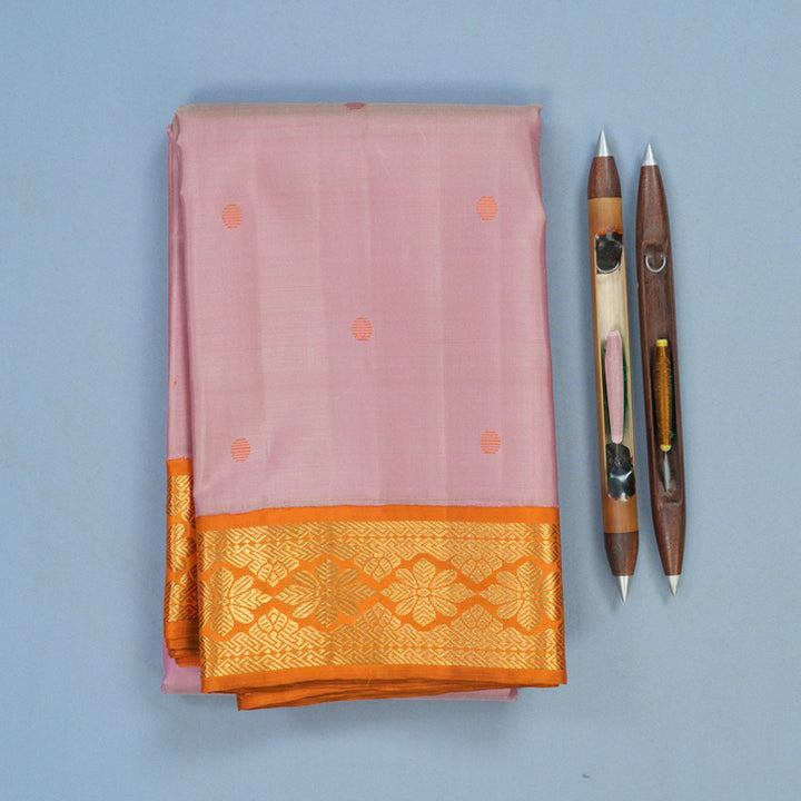 Hayagrivas Handloom Onion Pink Kanjivaram Silk Saree with Orange Border KBF95D2-1