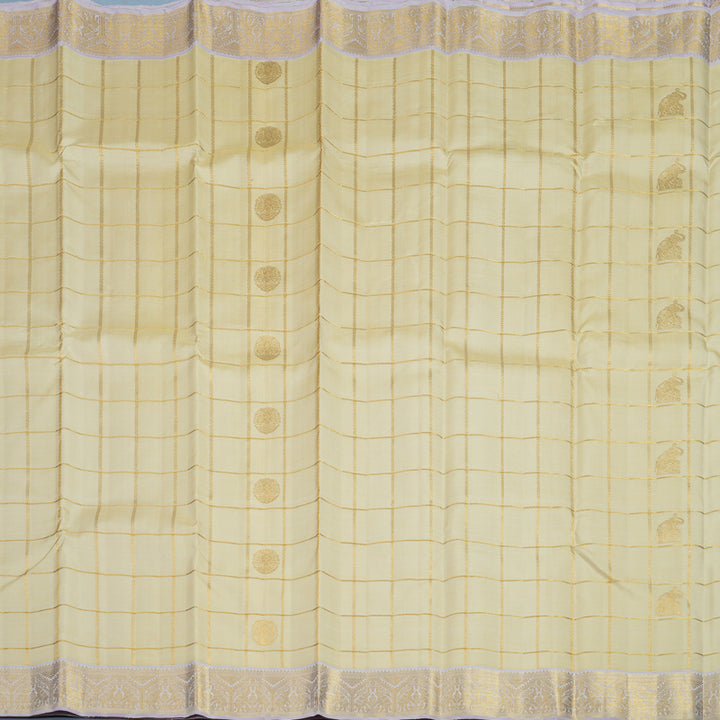 Hayagrivas Handloom Beige Kanjivaram Silk Saree with Lilac Border KBF95D4-1